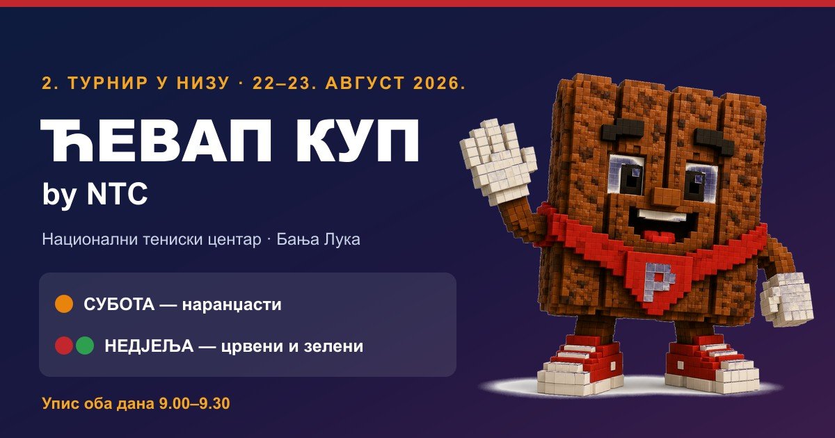 Cevap kup by NTC 2026 drugi turnir u nizu 22. i 23. avgusta u Nacionalnom teniskom centru u Banjoj Luci