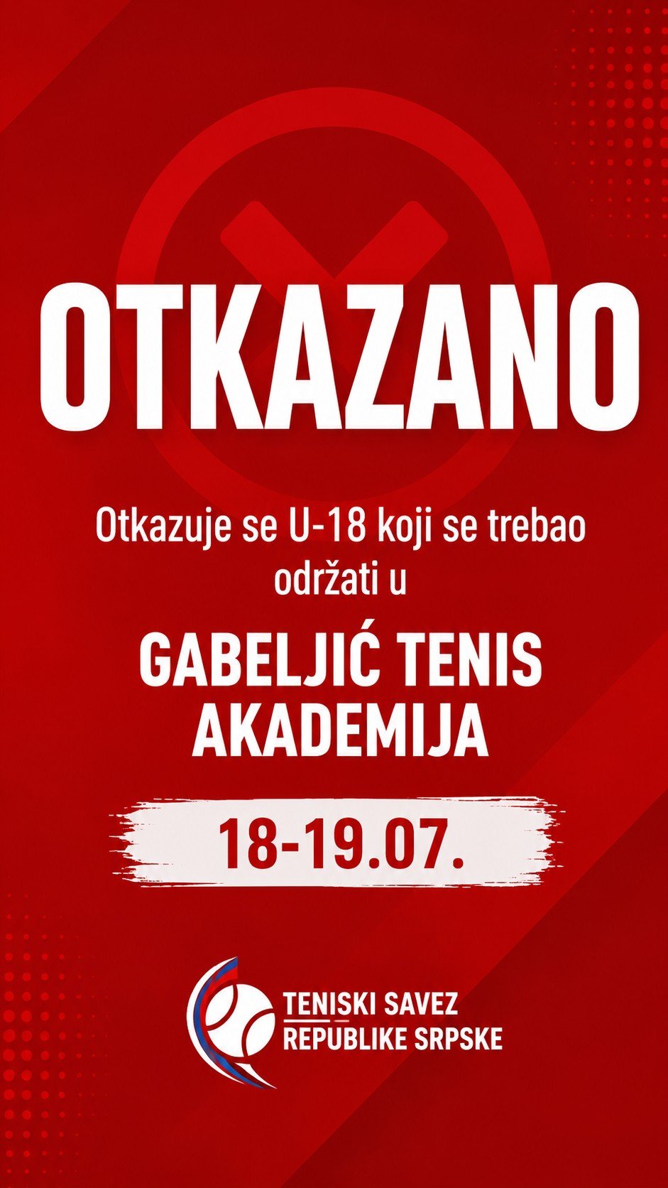 Отказан U18 турнир у Габељић тенис академији
